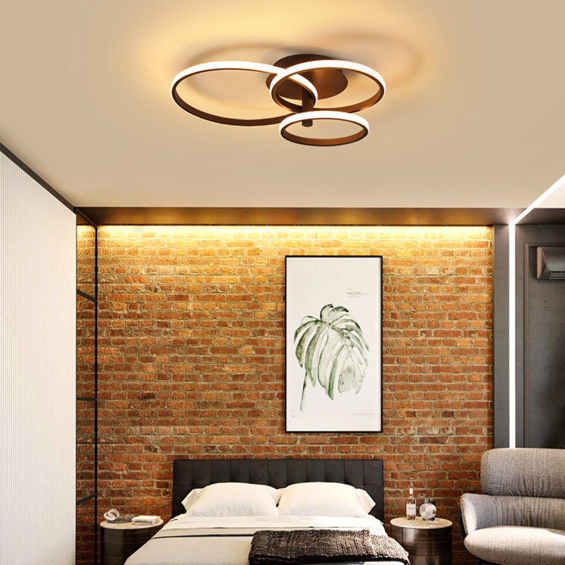 Nordic Stacked Ring Flush Mount Ceiling Light Acrylic Brown/White 23.5"/19.5" Wide LED Bedroom Ceiling Mount Light in Warm/White Brown Warm Clearhalo 'Ceiling Lights' 'Close To Ceiling Lights' 'Close to ceiling' 'Semi-flushmount' Lighting' 152549