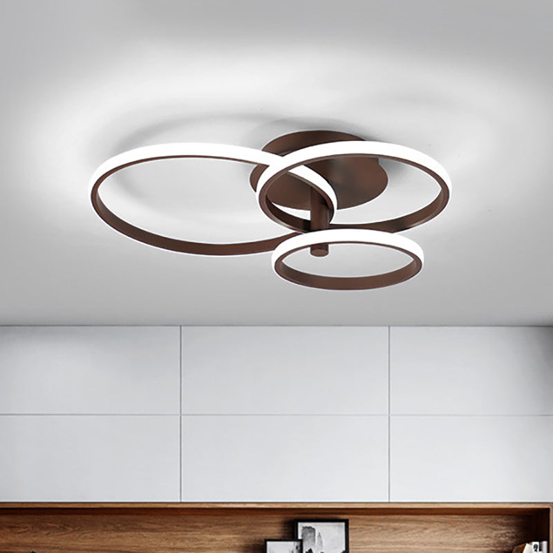 Nordic Stacked Ring Flush Mount Ceiling Light Acrylic Brown/White 23.5"/19.5" Wide LED Bedroom Ceiling Mount Light in Warm/White Brown White Clearhalo 'Ceiling Lights' 'Close To Ceiling Lights' 'Close to ceiling' 'Semi-flushmount' Lighting' 152551