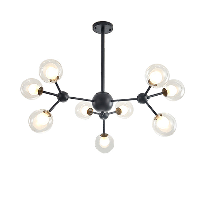 Clear Glass Bubble Chandelier Lamp with Starburst Design Modern 9/12/15 Lights Hanging Light Fixture in Black/Gold Clearhalo 'Ceiling Lights' 'Chandeliers' 'Glass shade' 'Glass' 'Modern Chandeliers' 'Modern' Lighting' 152570