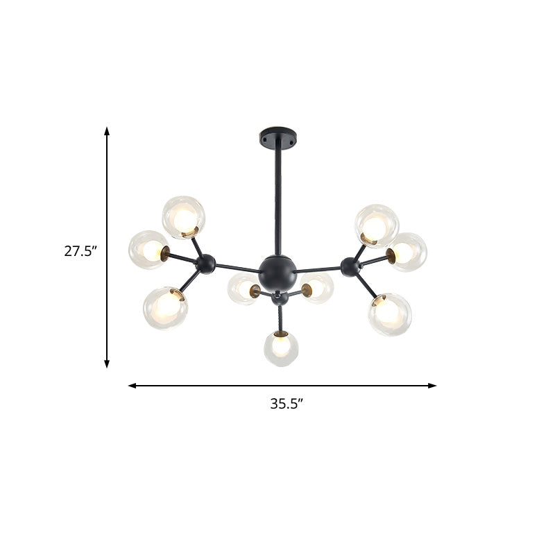 Clear Glass Bubble Chandelier Lamp with Starburst Design Modern 9/12/15 Lights Hanging Light Fixture in Black/Gold Clearhalo 'Ceiling Lights' 'Chandeliers' 'Glass shade' 'Glass' 'Modern Chandeliers' 'Modern' Lighting' 152571