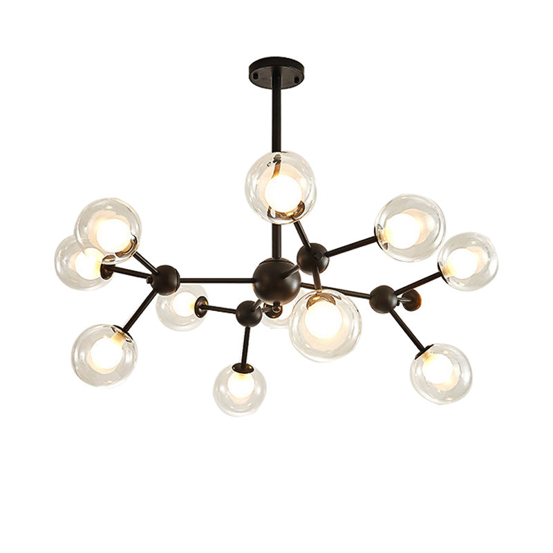 Clear Glass Bubble Chandelier Lamp with Starburst Design Modern 9/12/15 Lights Hanging Light Fixture in Black/Gold Clearhalo 'Ceiling Lights' 'Chandeliers' 'Glass shade' 'Glass' 'Modern Chandeliers' 'Modern' Lighting' 152573