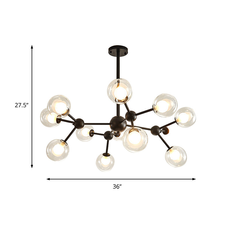 Clear Glass Bubble Chandelier Lamp with Starburst Design Modern 9/12/15 Lights Hanging Light Fixture in Black/Gold Clearhalo 'Ceiling Lights' 'Chandeliers' 'Glass shade' 'Glass' 'Modern Chandeliers' 'Modern' Lighting' 152574