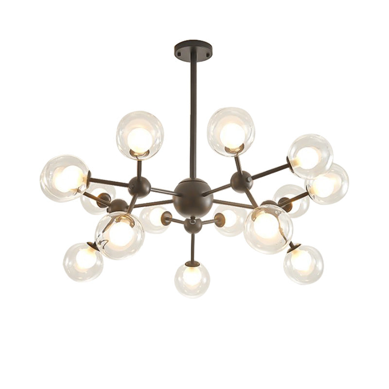 Clear Glass Bubble Chandelier Lamp with Starburst Design Modern 9/12/15 Lights Hanging Light Fixture in Black/Gold Clearhalo 'Ceiling Lights' 'Chandeliers' 'Glass shade' 'Glass' 'Modern Chandeliers' 'Modern' Lighting' 152576