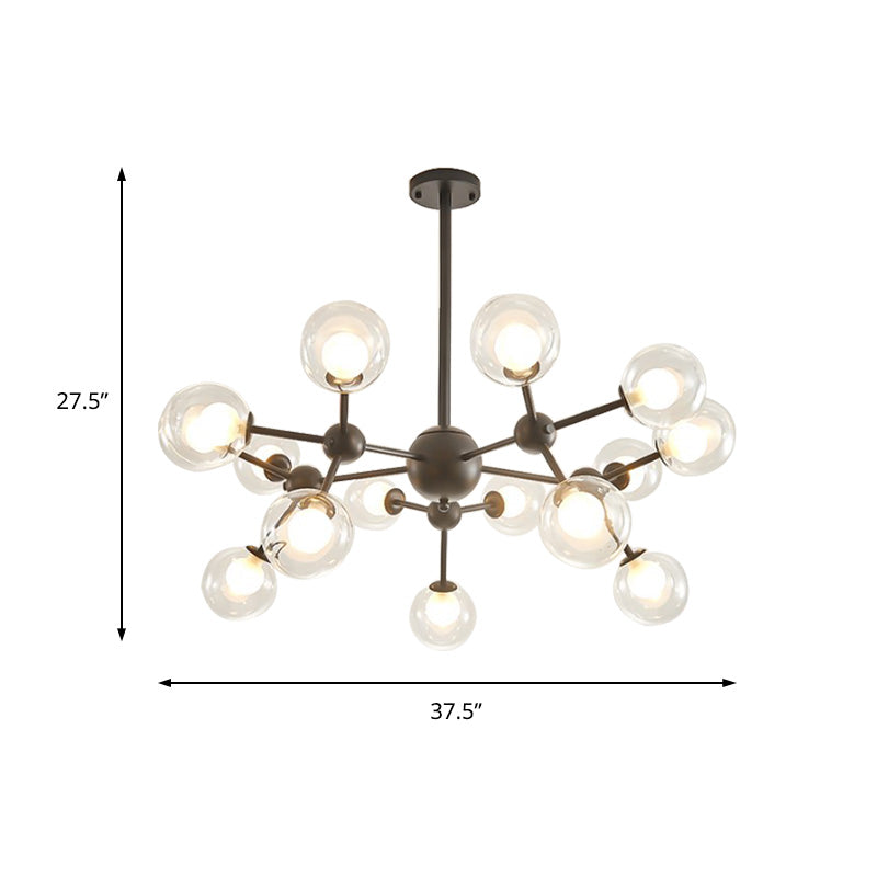 Clear Glass Bubble Chandelier Lamp with Starburst Design Modern 9/12/15 Lights Hanging Light Fixture in Black/Gold Clearhalo 'Ceiling Lights' 'Chandeliers' 'Glass shade' 'Glass' 'Modern Chandeliers' 'Modern' Lighting' 152577