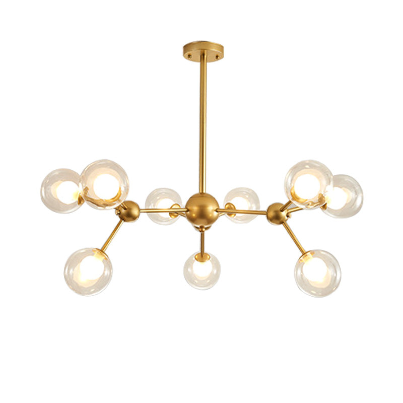 Clear Glass Bubble Chandelier Lamp with Starburst Design Modern 9/12/15 Lights Hanging Light Fixture in Black/Gold Clearhalo 'Ceiling Lights' 'Chandeliers' 'Glass shade' 'Glass' 'Modern Chandeliers' 'Modern' Lighting' 152580