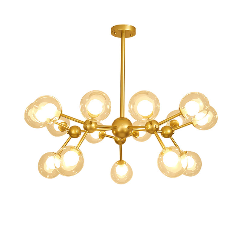 Clear Glass Bubble Chandelier Lamp with Starburst Design Modern 9/12/15 Lights Hanging Light Fixture in Black/Gold Clearhalo 'Ceiling Lights' 'Chandeliers' 'Glass shade' 'Glass' 'Modern Chandeliers' 'Modern' Lighting' 152582