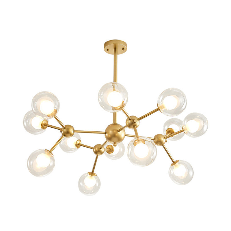 Clear Glass Bubble Chandelier Lamp with Starburst Design Modern 9/12/15 Lights Hanging Light Fixture in Black/Gold Clearhalo 'Ceiling Lights' 'Chandeliers' 'Glass shade' 'Glass' 'Modern Chandeliers' 'Modern' Lighting' 152585