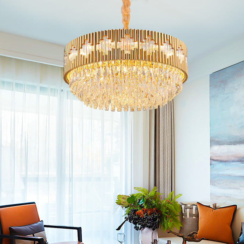 Circular Chandelier Pendant Light Vintage Metal Multi Light Hanging Lamp with Crystal Prism in Gold Clearhalo 'Ceiling Lights' 'Chandeliers' 'Modern Chandeliers' 'Modern' Lighting' 152596