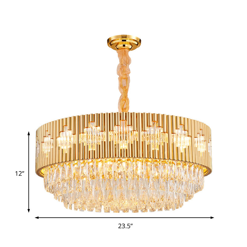 Circular Chandelier Pendant Light Vintage Metal Multi Light Hanging Lamp with Crystal Prism in Gold Clearhalo 'Ceiling Lights' 'Chandeliers' 'Modern Chandeliers' 'Modern' Lighting' 152598