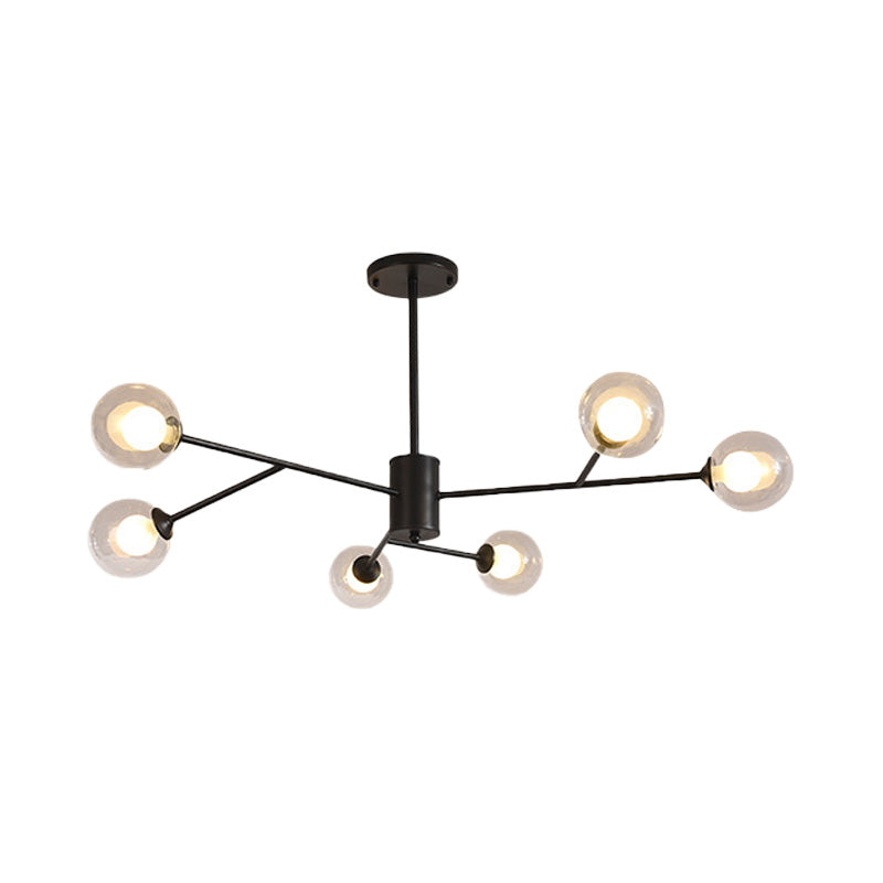 Globe Clear Glass Chandelier Lamp Contemporary 6/9 Lights Black/Gold Hanging Ceiling Light Fixture with Starburst Design Clearhalo 'Ceiling Lights' 'Chandeliers' 'Glass shade' 'Glass' 'Modern Chandeliers' 'Modern' Lighting' 152604