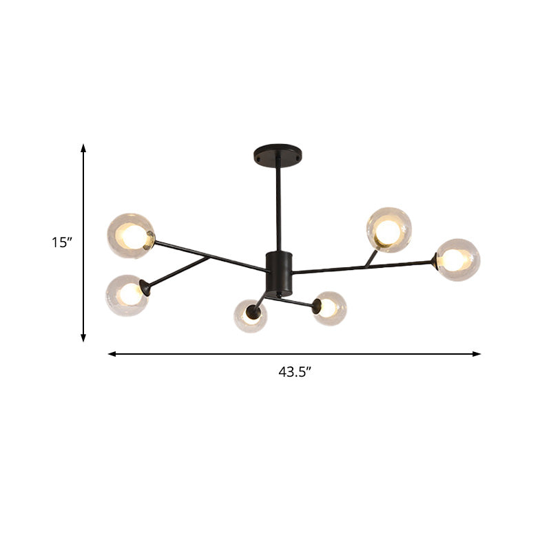 Globe Clear Glass Chandelier Lamp Contemporary 6/9 Lights Black/Gold Hanging Ceiling Light Fixture with Starburst Design Clearhalo 'Ceiling Lights' 'Chandeliers' 'Glass shade' 'Glass' 'Modern Chandeliers' 'Modern' Lighting' 152605