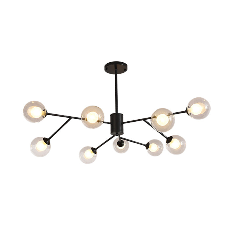 Globe Clear Glass Chandelier Lamp Contemporary 6/9 Lights Black/Gold Hanging Ceiling Light Fixture with Starburst Design Clearhalo 'Ceiling Lights' 'Chandeliers' 'Glass shade' 'Glass' 'Modern Chandeliers' 'Modern' Lighting' 152608