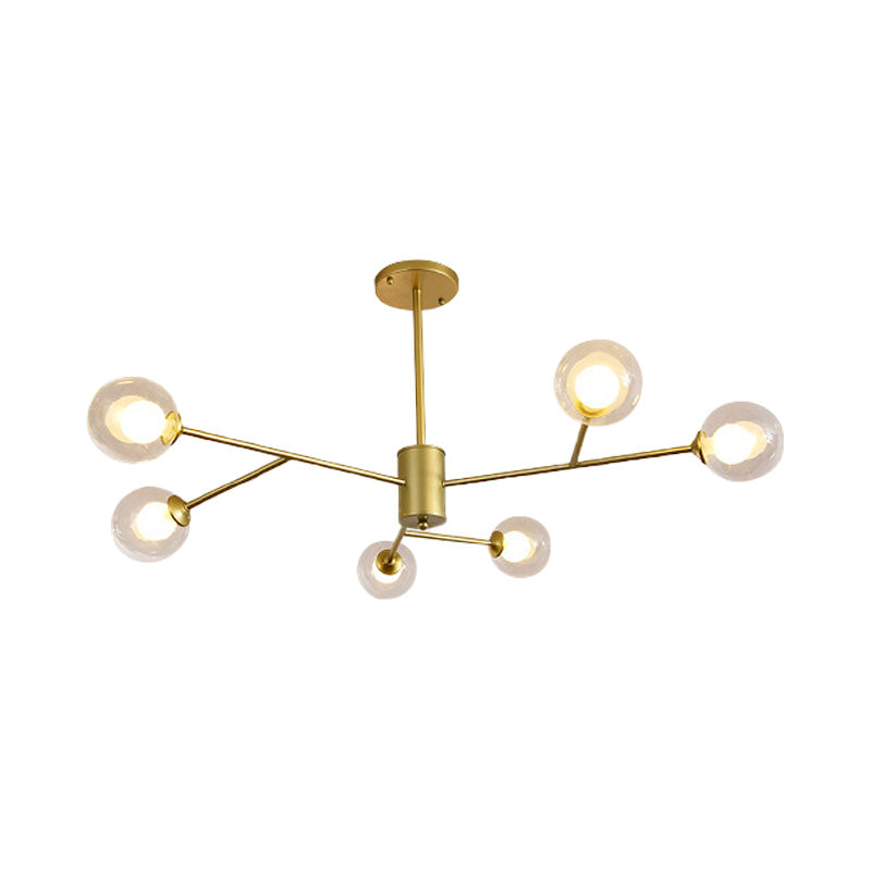 Globe Clear Glass Chandelier Lamp Contemporary 6/9 Lights Black/Gold Hanging Ceiling Light Fixture with Starburst Design Clearhalo 'Ceiling Lights' 'Chandeliers' 'Glass shade' 'Glass' 'Modern Chandeliers' 'Modern' Lighting' 152612