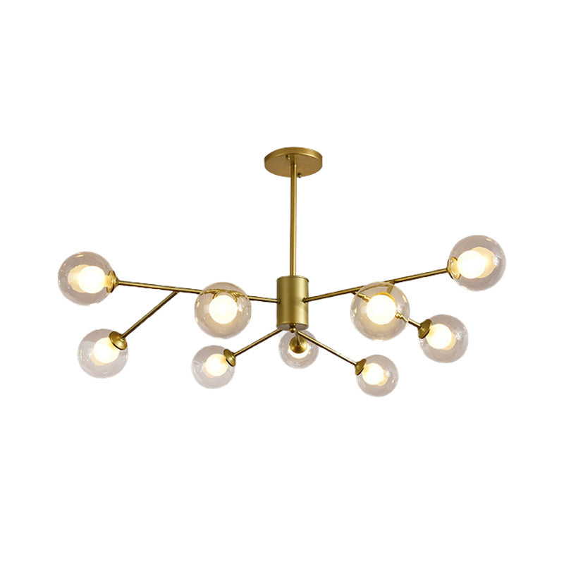 Globe Clear Glass Chandelier Lamp Contemporary 6/9 Lights Black/Gold Hanging Ceiling Light Fixture with Starburst Design Clearhalo 'Ceiling Lights' 'Chandeliers' 'Glass shade' 'Glass' 'Modern Chandeliers' 'Modern' Lighting' 152615