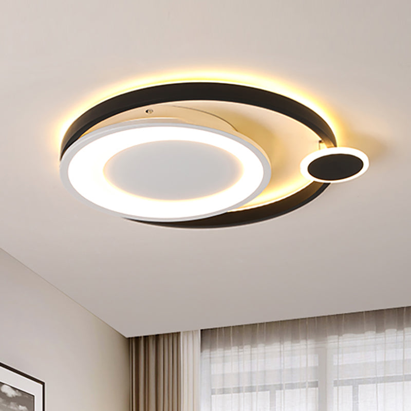 15"/18"/21.5" Wide Orbit Ceiling Mounted Fixture Nordic Metal Black/White LED Flush Mount Light in Warm/White Clearhalo 'Ceiling Lights' 'Close To Ceiling Lights' 'Close to ceiling' 'Flush mount' Lighting' 152628