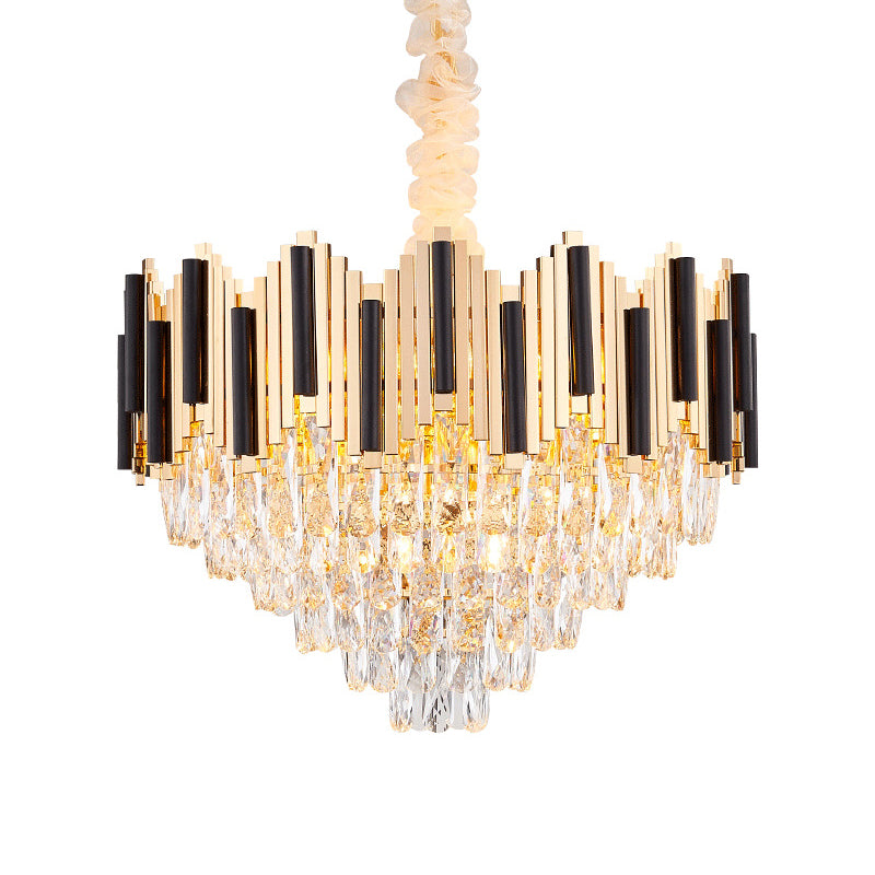 6/10 Heads Metal Hanging Pendant Light Contemporary Gold Multi Layer Ceiling Light with Clear Crystal Prism Clearhalo 'Ceiling Lights' 'Chandeliers' 'Modern Chandeliers' 'Modern' Lighting' 152643