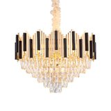 6/10 Heads Metal Hanging Pendant Light Contemporary Gold Multi Layer Ceiling Light with Clear Crystal Prism Clearhalo 'Ceiling Lights' 'Chandeliers' 'Modern Chandeliers' 'Modern' Lighting' 152643