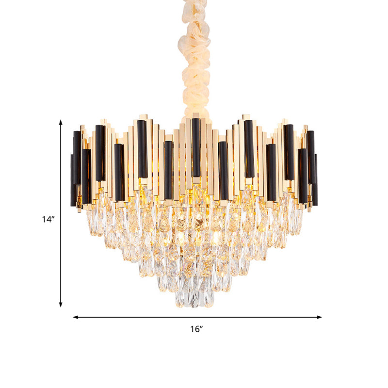 6/10 Heads Metal Hanging Pendant Light Contemporary Gold Multi Layer Ceiling Light with Clear Crystal Prism Clearhalo 'Ceiling Lights' 'Chandeliers' 'Modern Chandeliers' 'Modern' Lighting' 152644