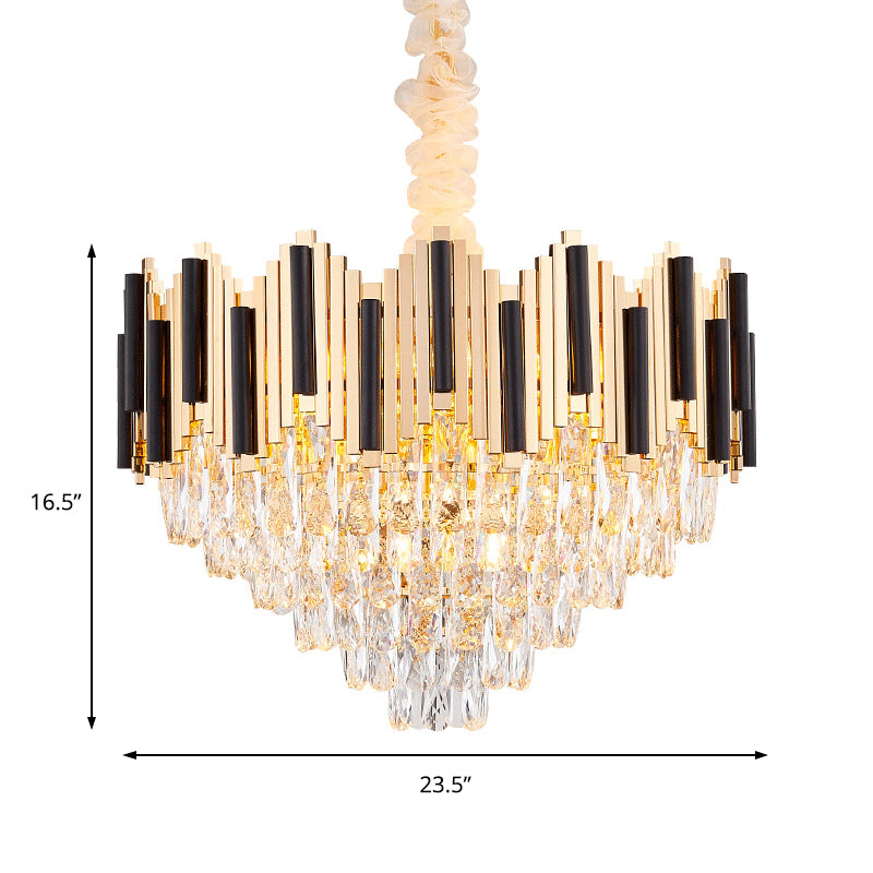 6/10 Heads Metal Hanging Pendant Light Contemporary Gold Multi Layer Ceiling Light with Clear Crystal Prism Clearhalo 'Ceiling Lights' 'Chandeliers' 'Modern Chandeliers' 'Modern' Lighting' 152646