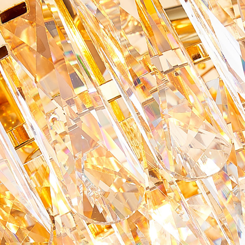 6/10 Heads Metal Hanging Pendant Light Contemporary Gold Multi Layer Ceiling Light with Clear Crystal Prism Clearhalo 'Ceiling Lights' 'Chandeliers' 'Modern Chandeliers' 'Modern' Lighting' 152648