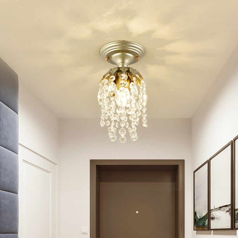 Brass Finish Mini Ceiling Light Modern Metal 1 Light Semi-Flush Light with Crystal Bead for Corridor Clearhalo 'Ceiling Lights' 'Close To Ceiling Lights' 'Close to ceiling' 'Flush mount' Lighting' 152659