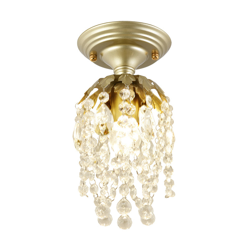 Brass Finish Mini Ceiling Light Modern Metal 1 Light Semi-Flush Light with Crystal Bead for Corridor Clearhalo 'Ceiling Lights' 'Close To Ceiling Lights' 'Close to ceiling' 'Flush mount' Lighting' 152660