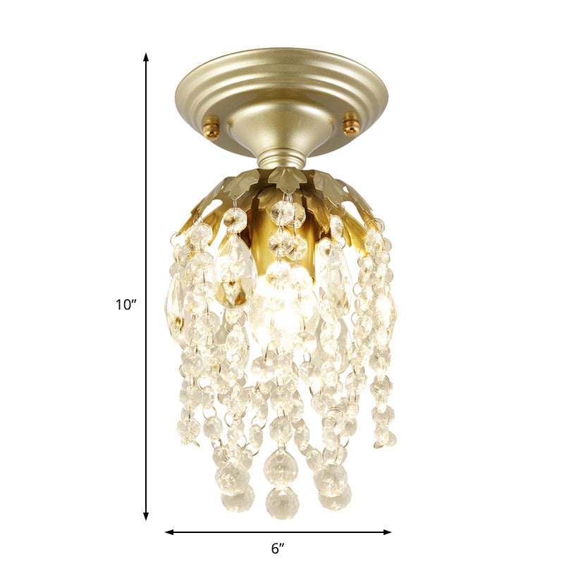 Brass Finish Mini Ceiling Light Modern Metal 1 Light Semi-Flush Light with Crystal Bead for Corridor Clearhalo 'Ceiling Lights' 'Close To Ceiling Lights' 'Close to ceiling' 'Flush mount' Lighting' 152661