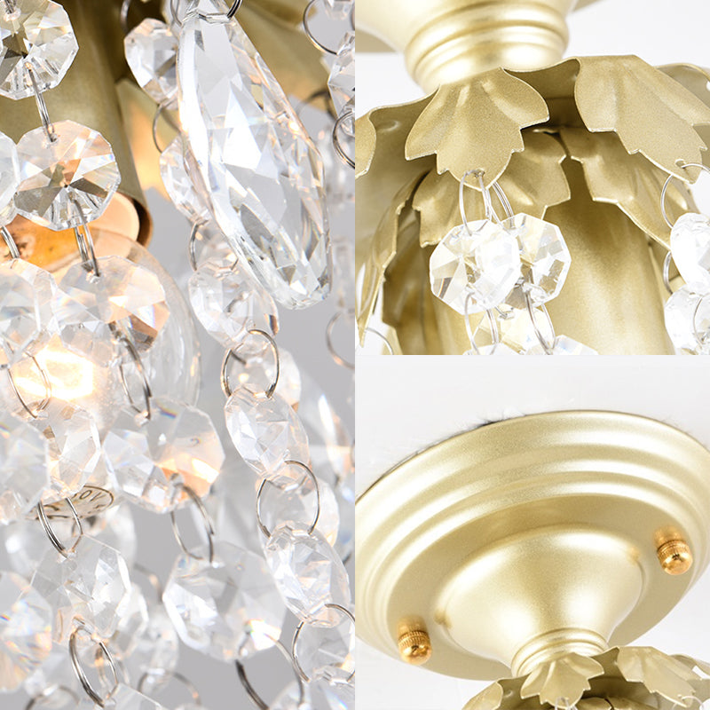 Brass Finish Mini Ceiling Light Modern Metal 1 Light Semi-Flush Light with Crystal Bead for Corridor Clearhalo 'Ceiling Lights' 'Close To Ceiling Lights' 'Close to ceiling' 'Flush mount' Lighting' 152662