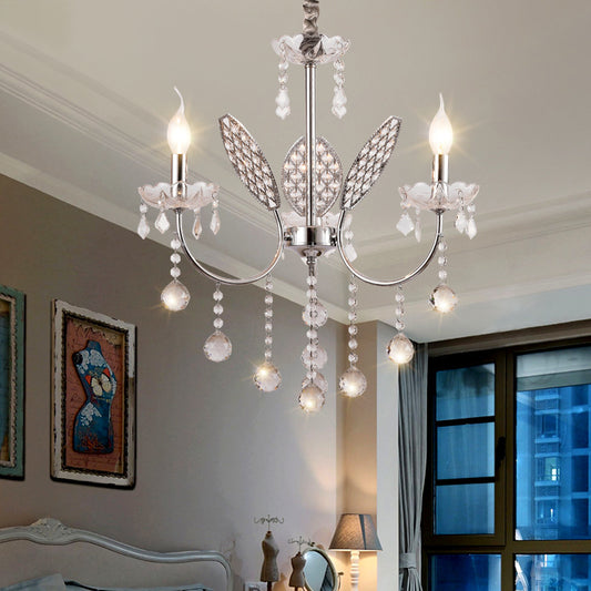 Silver Chandelier Lighting Fixture Vintage Metal 3/5-Head Ceiling Lamp with Candle and Crystal Ball Decoration 3 Silver Clearhalo 'Ceiling Lights' 'Chandeliers' 'Modern Chandeliers' 'Modern' Lighting' 152673