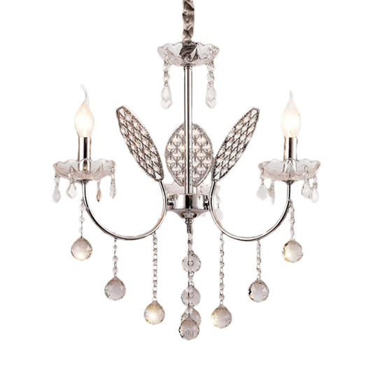 Silver Chandelier Lighting Fixture Vintage Metal 3/5-Head Ceiling Lamp with Candle and Crystal Ball Decoration Clearhalo 'Ceiling Lights' 'Chandeliers' 'Modern Chandeliers' 'Modern' Lighting' 152674