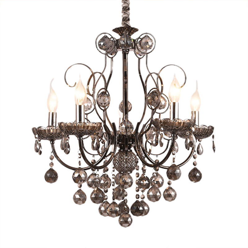 Smoke Gray Crystal Hanging Chandelier Light Vintage Style Candle 3/5 Lights Pendant Light for Dining Room Clearhalo 'Ceiling Lights' 'Chandeliers' 'Modern Chandeliers' 'Modern' Lighting' 152685