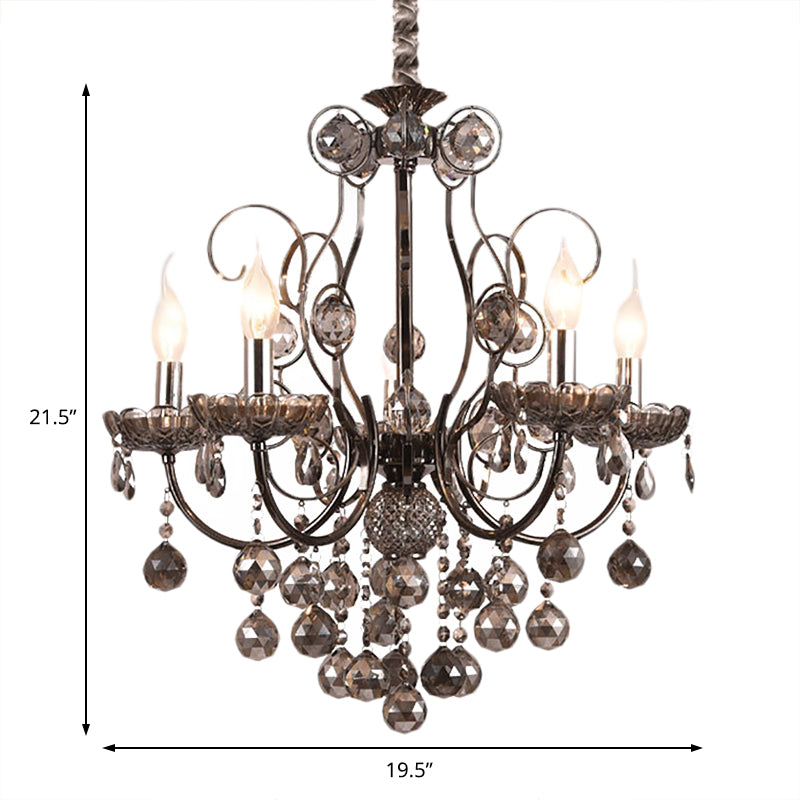 Smoke Gray Crystal Hanging Chandelier Light Vintage Style Candle 3/5 Lights Pendant Light for Dining Room Clearhalo 'Ceiling Lights' 'Chandeliers' 'Modern Chandeliers' 'Modern' Lighting' 152686