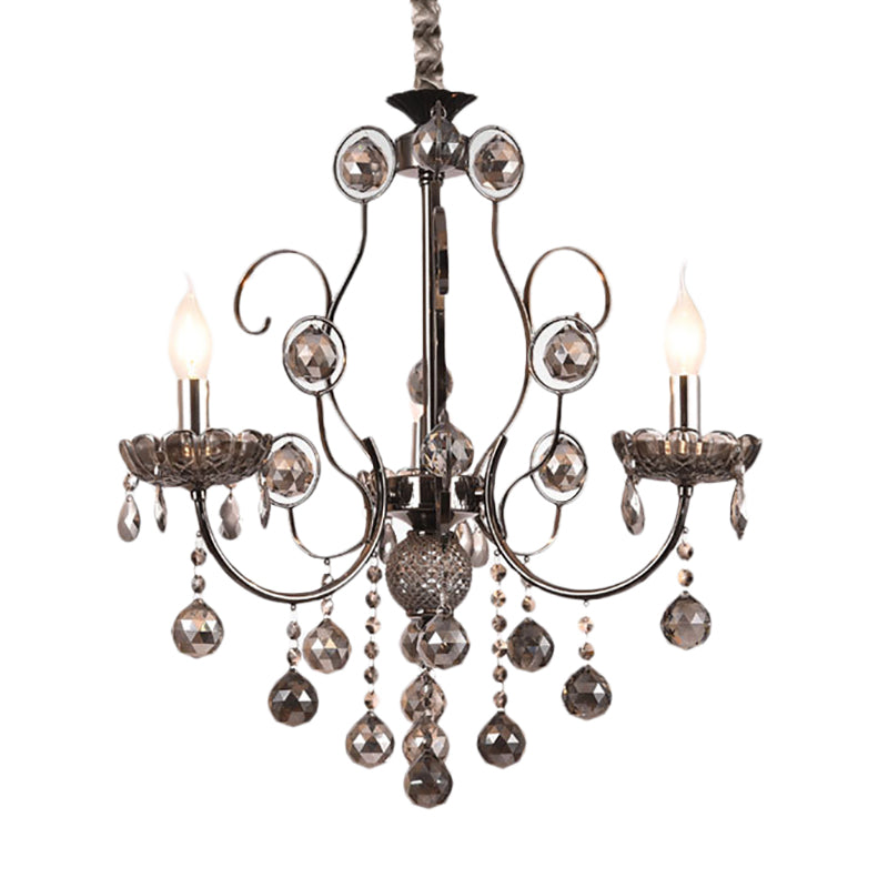 Smoke Gray Crystal Hanging Chandelier Light Vintage Style Candle 3/5 Lights Pendant Light for Dining Room Clearhalo 'Ceiling Lights' 'Chandeliers' 'Modern Chandeliers' 'Modern' Lighting' 152691