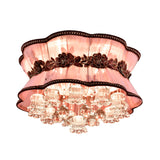 Pink Flower Flush Ceiling Light Modern Fabric LED Ceiling Mount Light with Crystal Deco for Hotel Clearhalo 'Ceiling Lights' 'Close To Ceiling Lights' 'Close to ceiling' 'Flush mount' Lighting' 152695