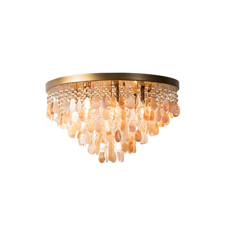 16"/19.5" W Tiered Flush Mount Light Modern Shell 6/9 Lights Ceiling Lamp with Crystal Bead in Brass Finish Clearhalo 'Ceiling Lights' 'Close To Ceiling Lights' 'Close to ceiling' 'Flush mount' Lighting' 152699