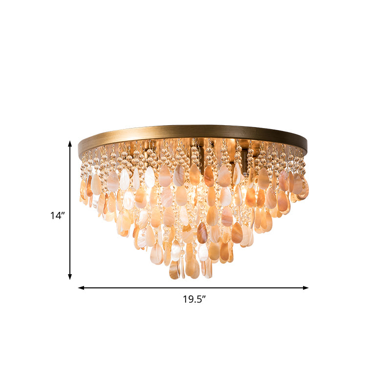 16"/19.5" W Tiered Flush Mount Light Modern Shell 6/9 Lights Ceiling Lamp with Crystal Bead in Brass Finish Clearhalo 'Ceiling Lights' 'Close To Ceiling Lights' 'Close to ceiling' 'Flush mount' Lighting' 152700