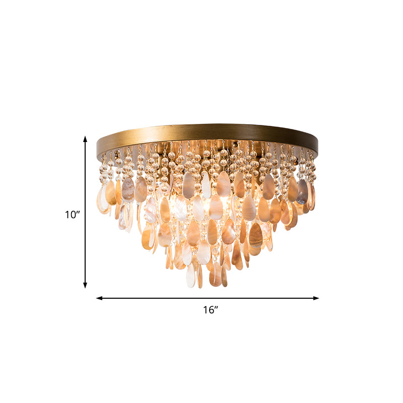 16"/19.5" W Tiered Flush Mount Light Modern Shell 6/9 Lights Ceiling Lamp with Crystal Bead in Brass Finish Clearhalo 'Ceiling Lights' 'Close To Ceiling Lights' 'Close to ceiling' 'Flush mount' Lighting' 152704