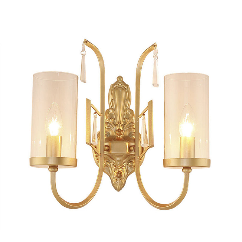 Modern Metal Wall Light 1/2-Head Cylinder Sconce Light Fixture with Clear Glass Shade in Gold Clearhalo 'Cast Iron' 'Glass' 'Industrial' 'Modern wall lights' 'Modern' 'Tiffany' 'Traditional wall lights' 'Wall Lamps & Sconces' 'Wall Lights' Lighting' 152707