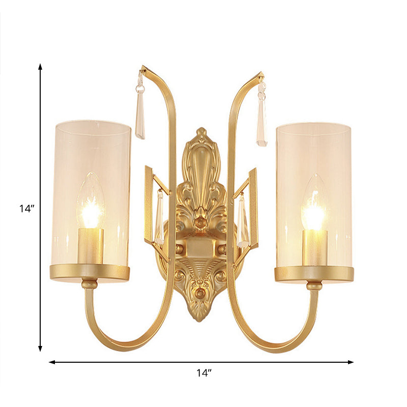 Modern Metal Wall Light 1/2-Head Cylinder Sconce Light Fixture with Clear Glass Shade in Gold Clearhalo 'Cast Iron' 'Glass' 'Industrial' 'Modern wall lights' 'Modern' 'Tiffany' 'Traditional wall lights' 'Wall Lamps & Sconces' 'Wall Lights' Lighting' 152708