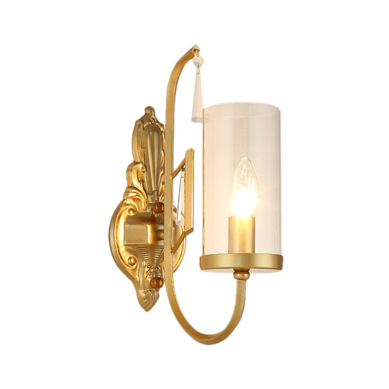 Modern Metal Wall Light 1/2-Head Cylinder Sconce Light Fixture with Clear Glass Shade in Gold Clearhalo 'Cast Iron' 'Glass' 'Industrial' 'Modern wall lights' 'Modern' 'Tiffany' 'Traditional wall lights' 'Wall Lamps & Sconces' 'Wall Lights' Lighting' 152712