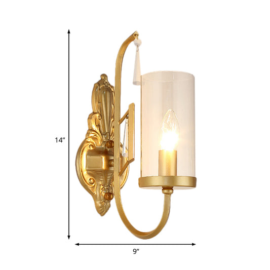 Modern Metal Wall Light 1/2-Head Cylinder Sconce Light Fixture with Clear Glass Shade in Gold Clearhalo 'Cast Iron' 'Glass' 'Industrial' 'Modern wall lights' 'Modern' 'Tiffany' 'Traditional wall lights' 'Wall Lamps & Sconces' 'Wall Lights' Lighting' 152713