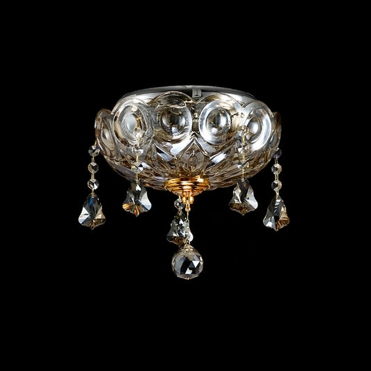 Vintage Style Bowl Flush Ceiling Light with Crystal Ball Deco 2 Lights Ceiling Lamp in Clear for Corridor Clearhalo 'Ceiling Lights' 'Close To Ceiling Lights' 'Close to ceiling' 'Flush mount' Lighting' 152716