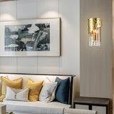 Golden Metallic Wall Sconce Modern Style Cylinder Sconce Light with Crystal Block for Living Room Gold Clearhalo 'Modern wall lights' 'Modern' 'Wall Lamps & Sconces' 'Wall Lights' Lighting' 152723