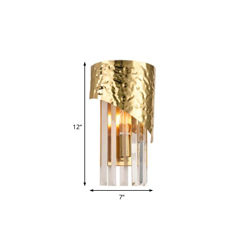 Golden Metallic Wall Sconce Modern Style Cylinder Sconce Light with Crystal Block for Living Room Clearhalo 'Modern wall lights' 'Modern' 'Wall Lamps & Sconces' 'Wall Lights' Lighting' 152726