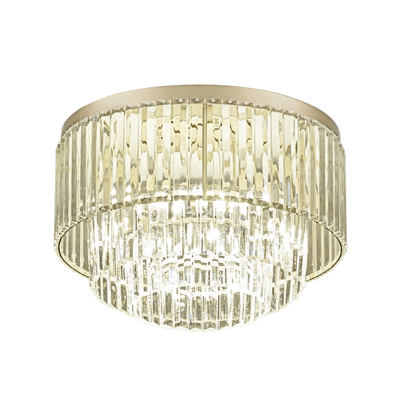 Modernist Drum Ceiling Lamp Clear Crystal 12"/16" Width 3/4 Lights Flush Mount Lighting for Living Room Clearhalo 'Ceiling Lights' 'Close To Ceiling Lights' 'Close to ceiling' 'Flush mount' Lighting' 152729