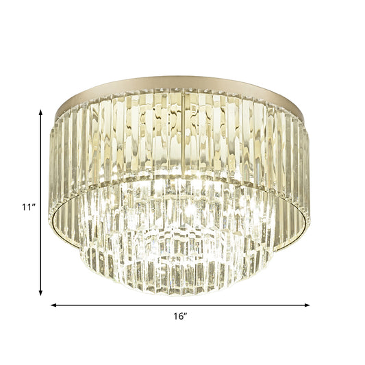 Modernist Drum Ceiling Lamp Clear Crystal 12"/16" Width 3/4 Lights Flush Mount Lighting for Living Room Clearhalo 'Ceiling Lights' 'Close To Ceiling Lights' 'Close to ceiling' 'Flush mount' Lighting' 152730