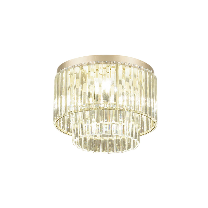 Modernist Drum Ceiling Lamp Clear Crystal 12"/16" Width 3/4 Lights Flush Mount Lighting for Living Room Clearhalo 'Ceiling Lights' 'Close To Ceiling Lights' 'Close to ceiling' 'Flush mount' Lighting' 152733