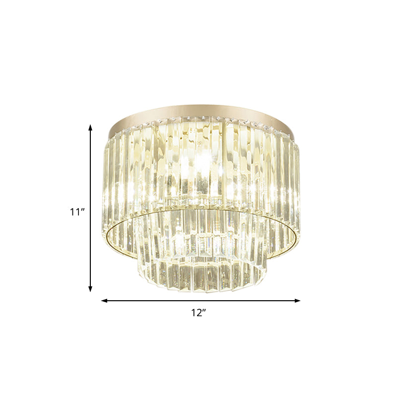 Modernist Drum Ceiling Lamp Clear Crystal 12"/16" Width 3/4 Lights Flush Mount Lighting for Living Room Clearhalo 'Ceiling Lights' 'Close To Ceiling Lights' 'Close to ceiling' 'Flush mount' Lighting' 152734