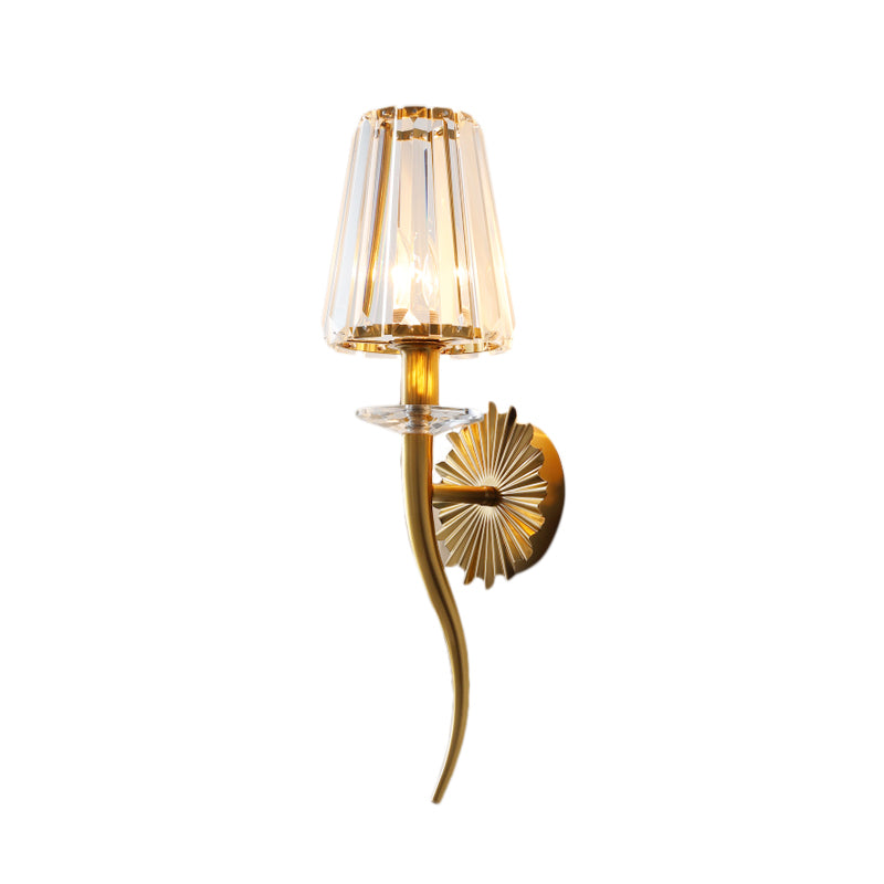 Clear Tapered Shade Wall Light Modern 1 Head Sconce Light Fixture with Crystal Prism in Gold for Stairway Clearhalo 'Modern wall lights' 'Modern' 'Wall Lamps & Sconces' 'Wall Lights' Lighting' 152737