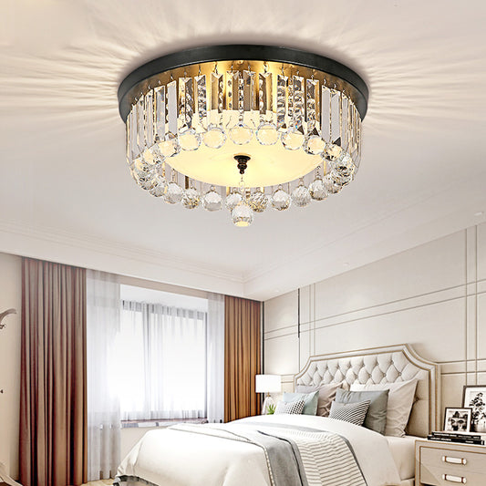 Contemporary Circle Flush Ceiling Light Clear Crystal 5 Lights Ceiling Lamp with Opal Glass Diffuser in Black Black Clearhalo 'Ceiling Lights' 'Close To Ceiling Lights' 'Close to ceiling' 'Flush mount' Lighting' 152739